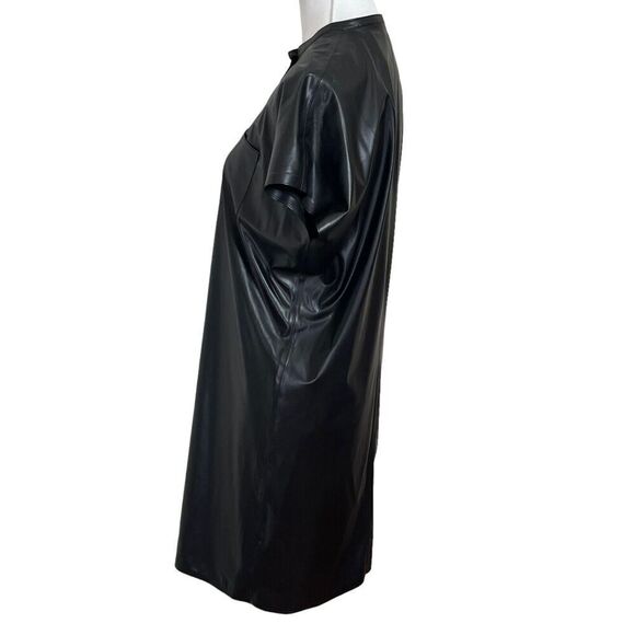 Theory Faux Leather Shift Dress Button Front Black Knee Length Women’s Size P - Picture 5 of 12